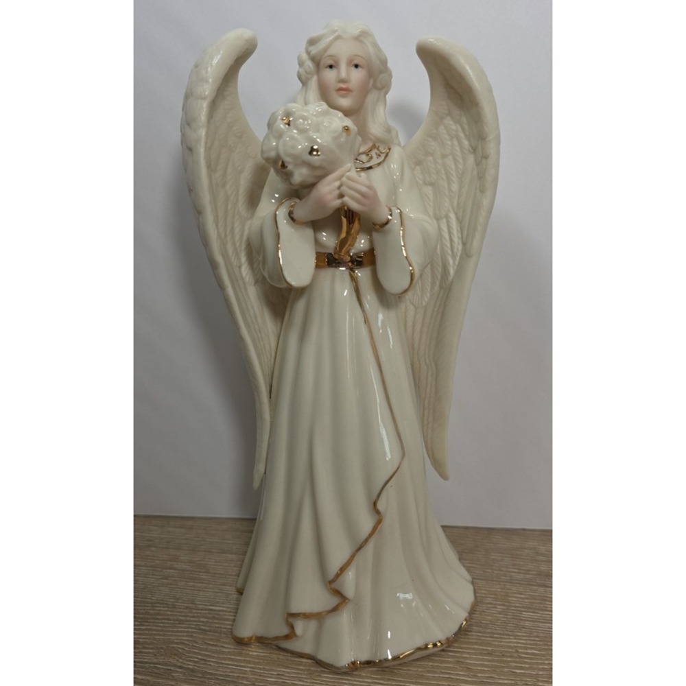 Lenox Angelic Visions Porcelain Friend Angel W/ Flowers Golden Accents 8"-822382
